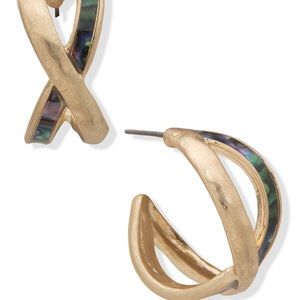 Lonna & Lilly Crisscross Hoop Earrings - Gold Blue Green NWT